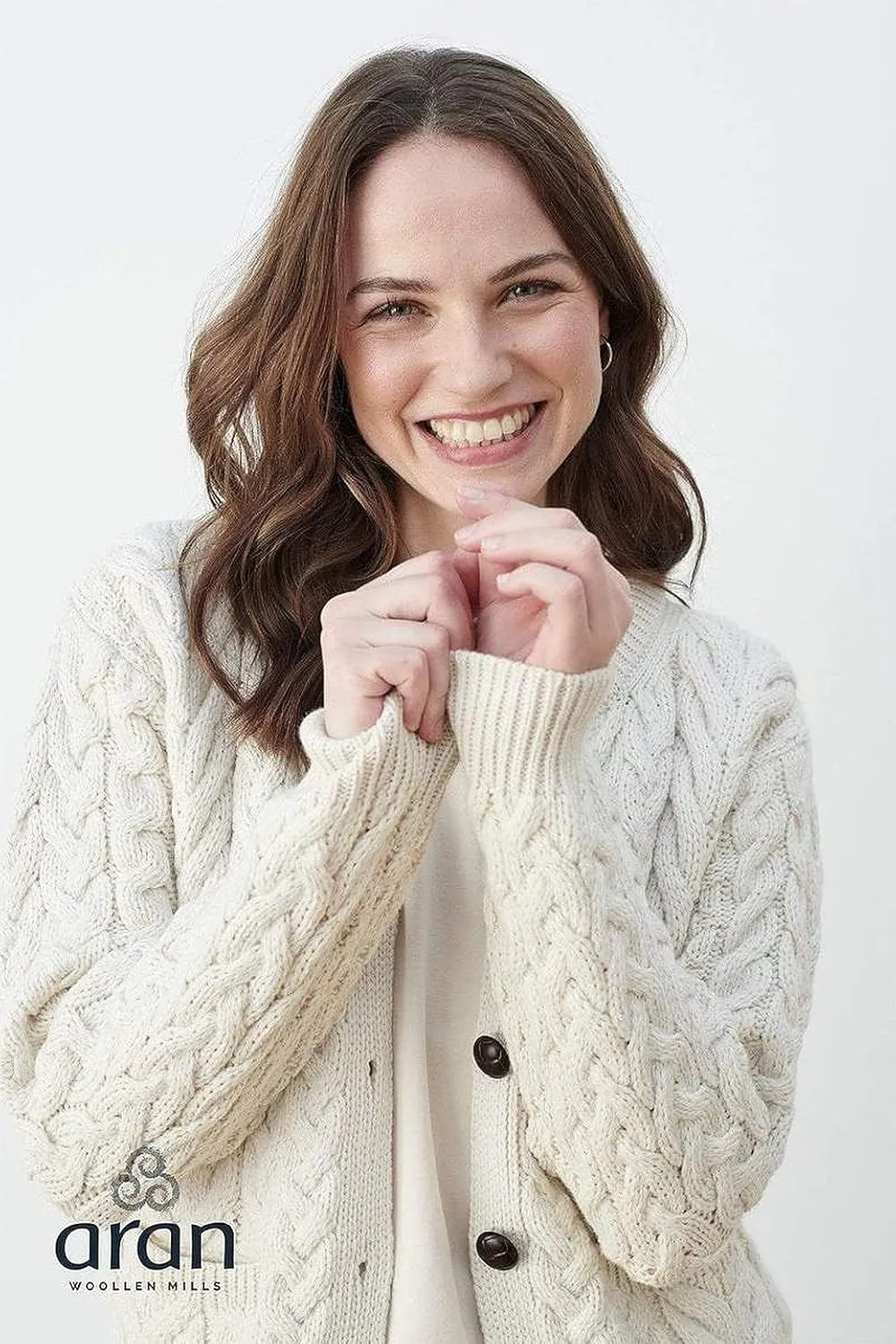 Irish Cardigan Sweater for Women Made in Ireland Supersoft Aran Merino Wool Lumber Jacket
