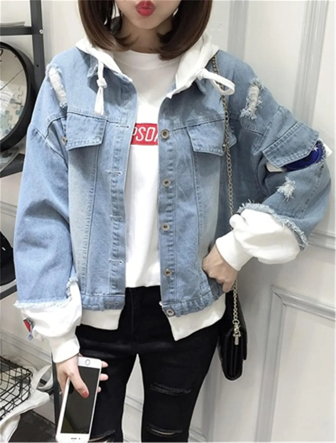 ISaikoy Anime Fire Force Denim Jacket Shinra Kusakabe Cosplay Sweatshirt Sweater Hoodie Pullovers Costume