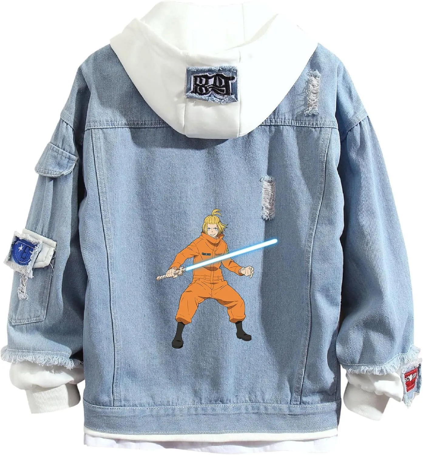 ISaikoy Anime Fire Force Denim Jacket Shinra Kusakabe Cosplay Sweatshirt Sweater Hoodie Pullovers Costume