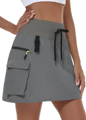 JWM Women's Hiking Cargo Skort Skirt High Waisted Golf Workout with Zipper Pockets Tummy Control Quick Dry Water Resistant