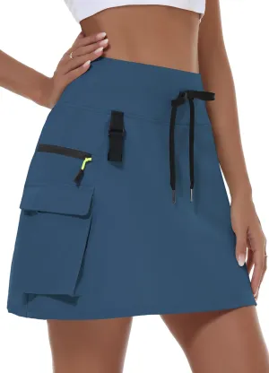 JWM Women's Hiking Cargo Skort Skirt High Waisted Golf Workout with Zipper Pockets Tummy Control Quick Dry Water Resistant