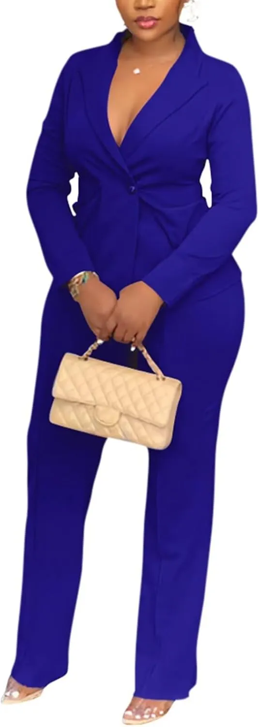 Kafiloe Women Double Breasted Blazer Pants Suit 2 Piece Outfits Casual Long Sleeve Blazer Set for Work Business