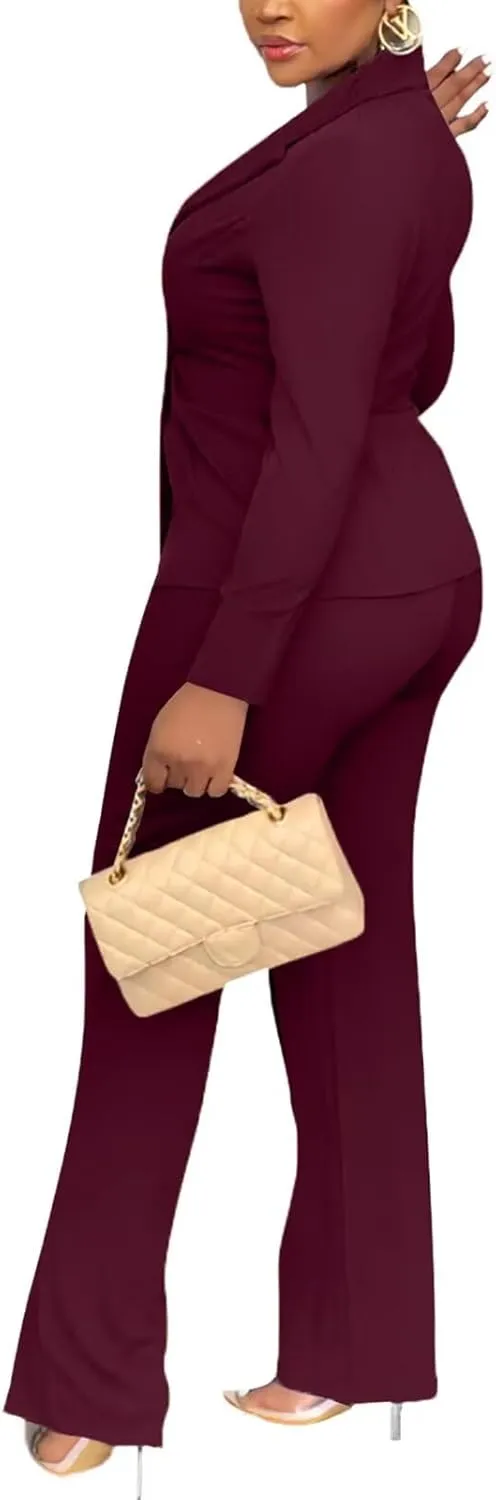 Kafiloe Women Double Breasted Blazer Pants Suit 2 Piece Outfits Casual Long Sleeve Blazer Set for Work Business