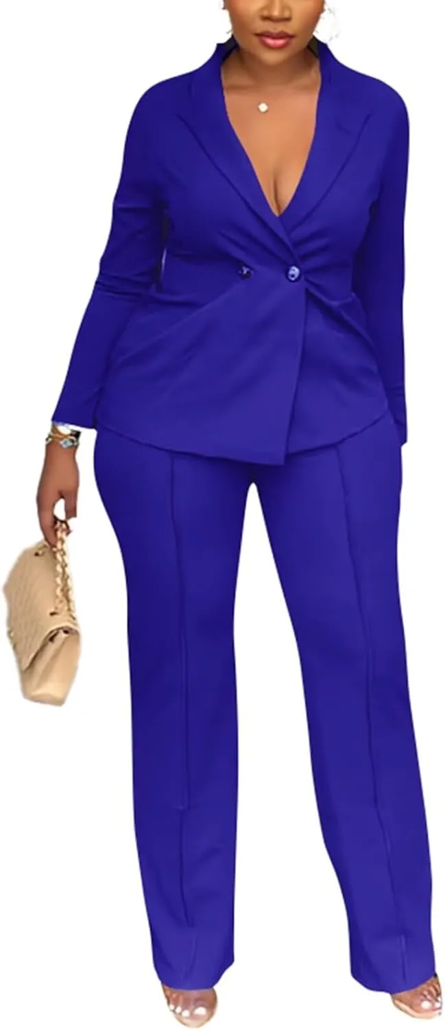 Kafiloe Women Double Breasted Blazer Pants Suit 2 Piece Outfits Casual Long Sleeve Blazer Set for Work Business