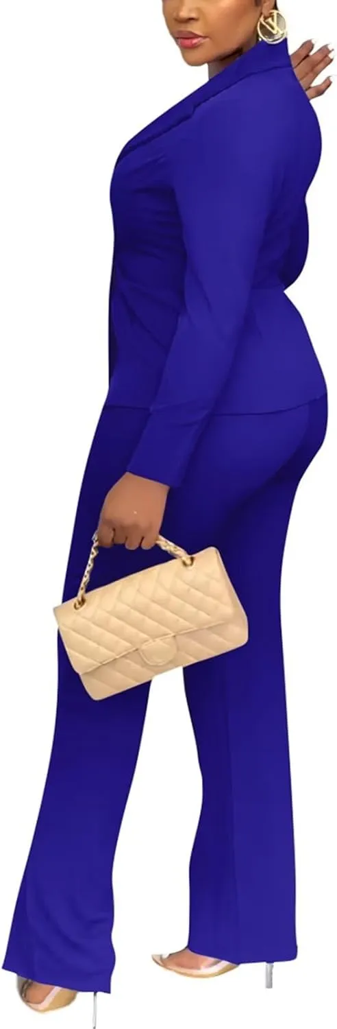 Kafiloe Women Double Breasted Blazer Pants Suit 2 Piece Outfits Casual Long Sleeve Blazer Set for Work Business