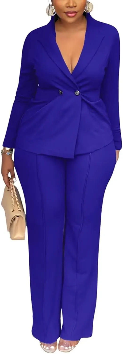 Kafiloe Women Double Breasted Blazer Pants Suit 2 Piece Outfits Casual Long Sleeve Blazer Set for Work Business
