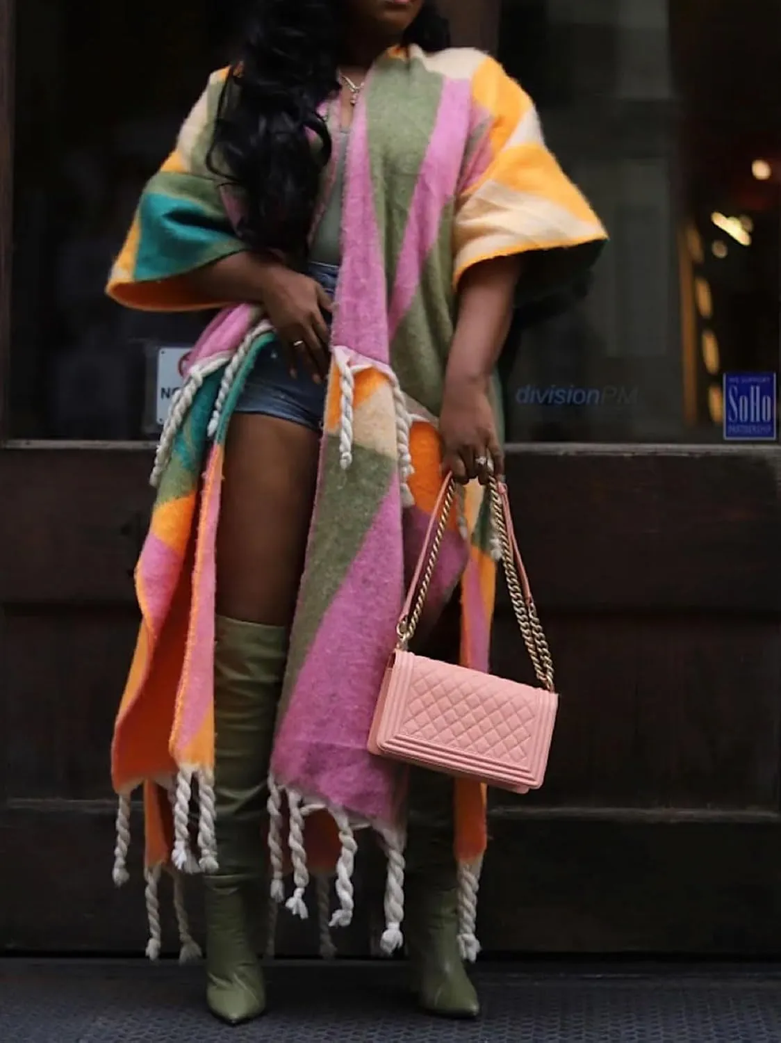 KANSOON Long Cardigans for Women Trendy Knit Sweater Color Block Fringes Open Front 3/4 Sleeve Maxi Tassels Coats