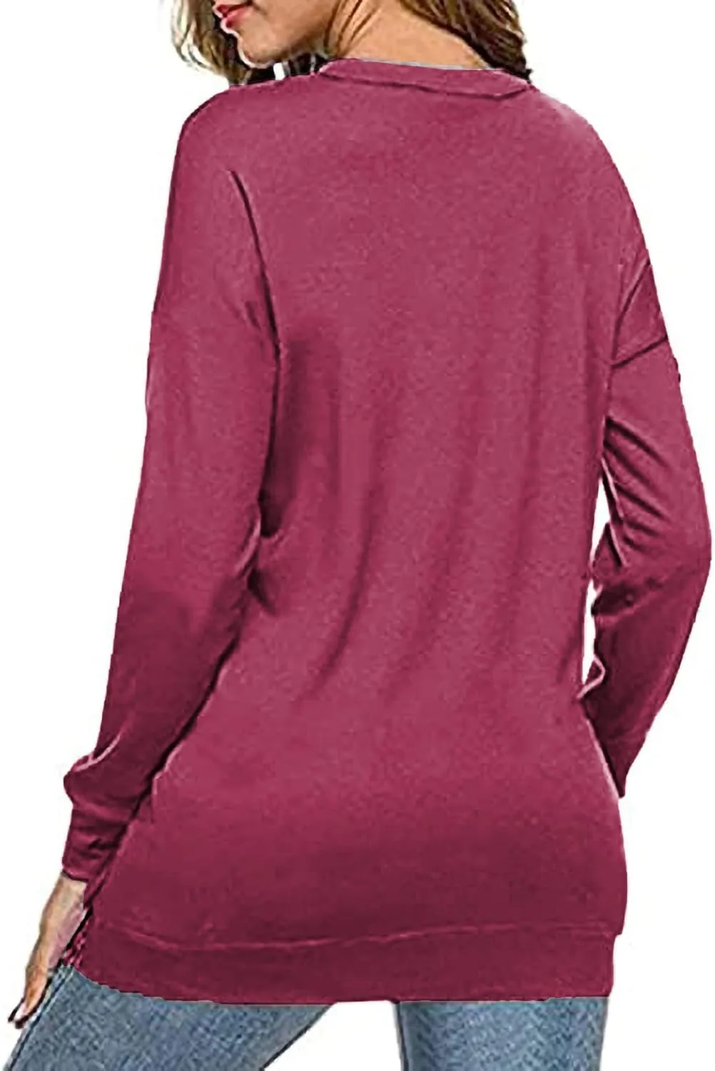 KINSWT Womens Sweatshirt Long Sleeve CrewNeck Striped Pullover side split Tops