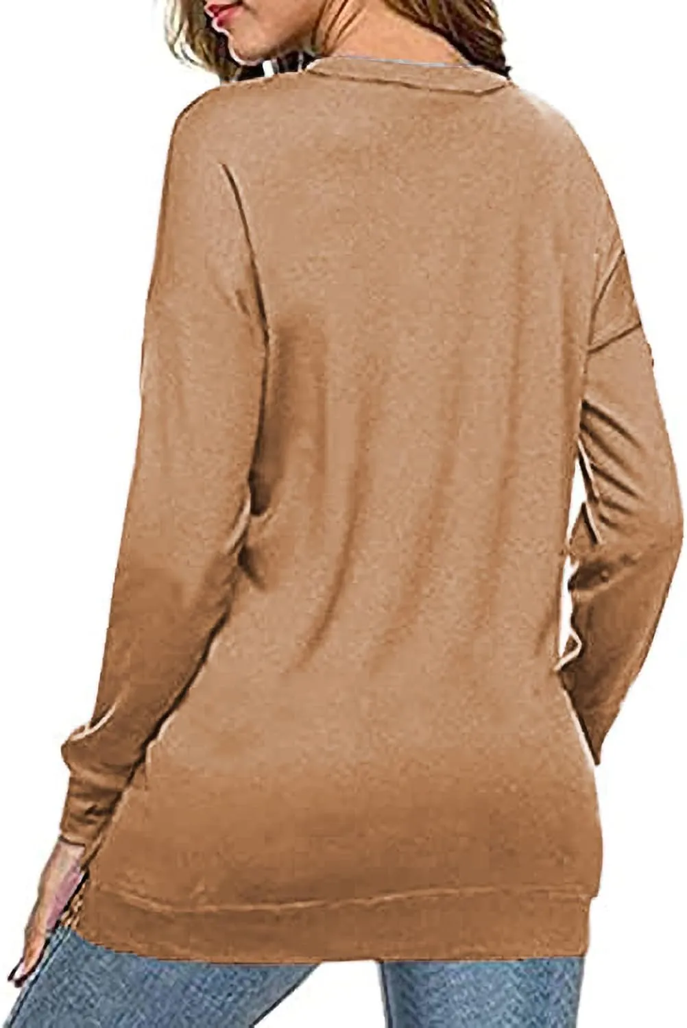 KINSWT Womens Sweatshirt Long Sleeve CrewNeck Striped Pullover side split Tops