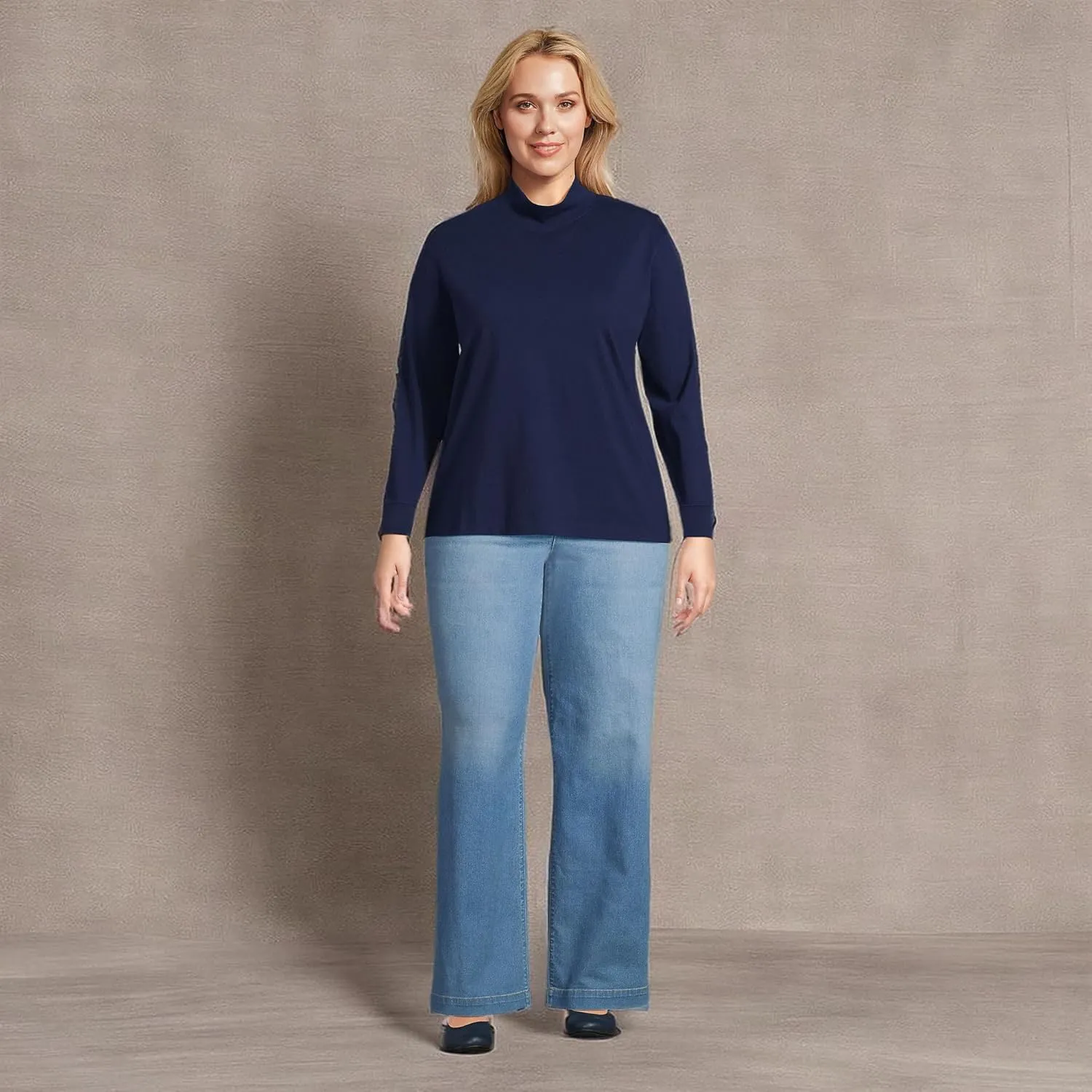 Lands' End Women's Plus Size Long Sleeve Super T Mock