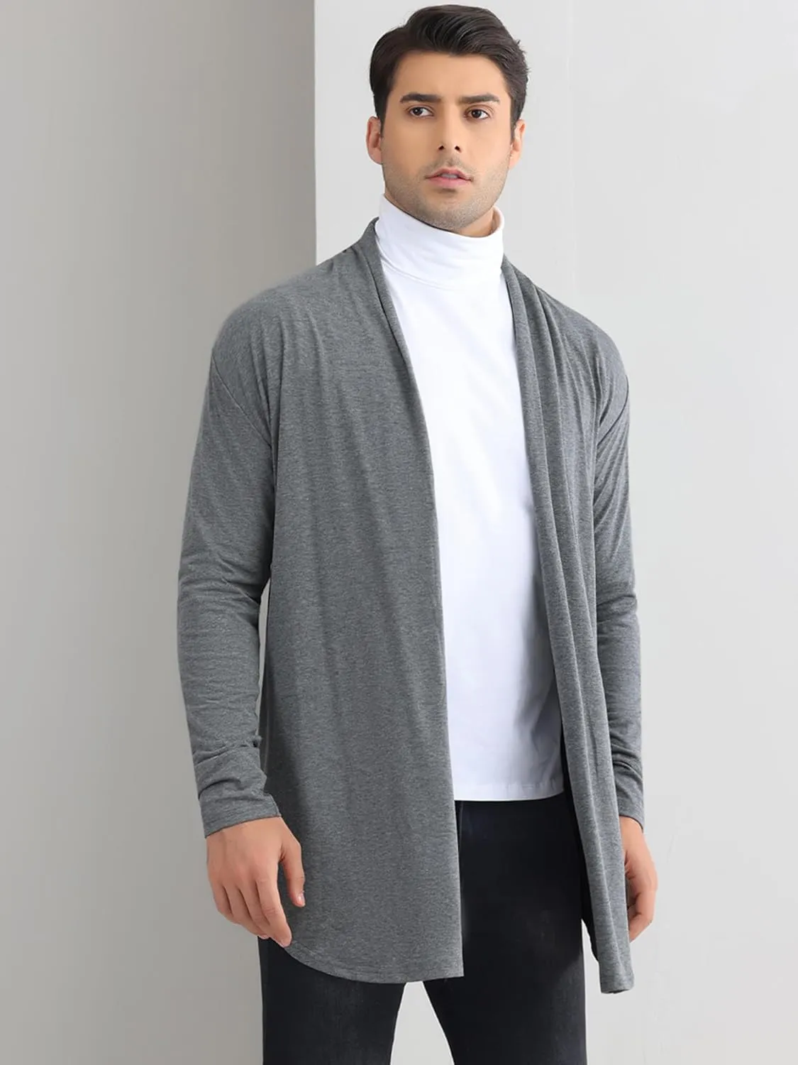 Lars Amadeus Cardigan for Men's Ruffle Shawl Collar Long Sleeve Open Front Lightweight Drape Cape Overcoat