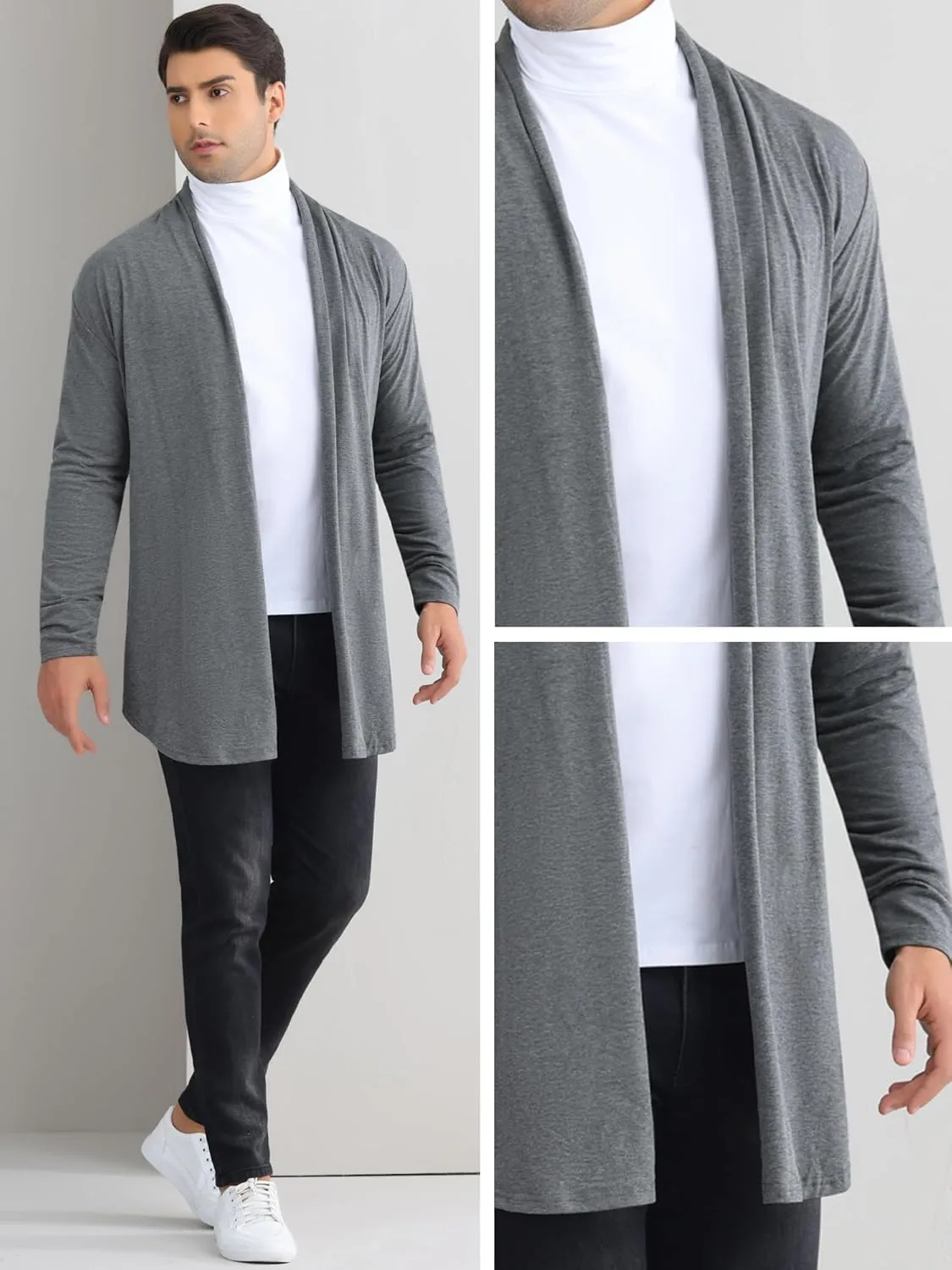 Lars Amadeus Cardigan for Men's Ruffle Shawl Collar Long Sleeve Open Front Lightweight Drape Cape Overcoat