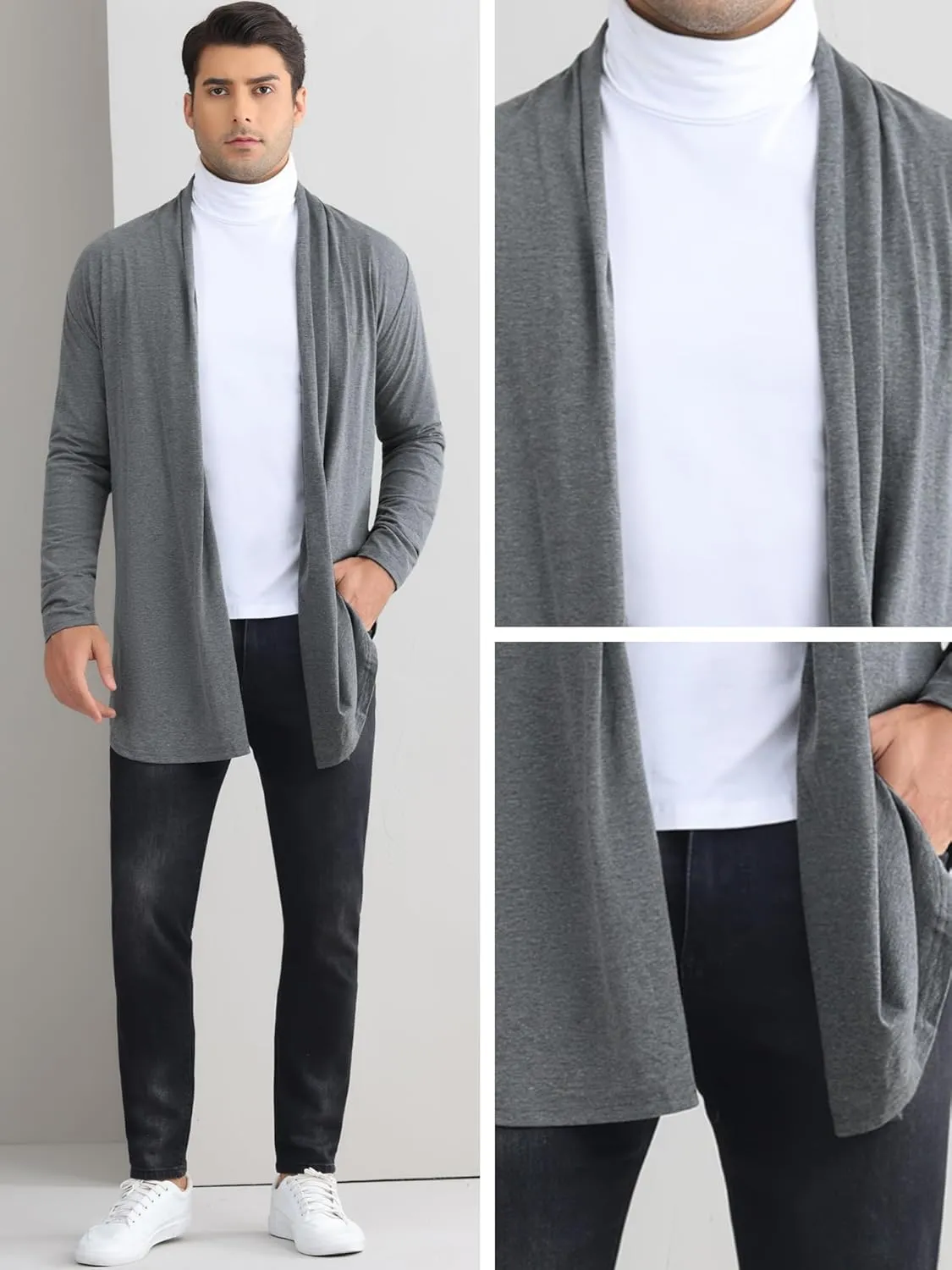Lars Amadeus Cardigan for Men's Ruffle Shawl Collar Long Sleeve Open Front Lightweight Drape Cape Overcoat