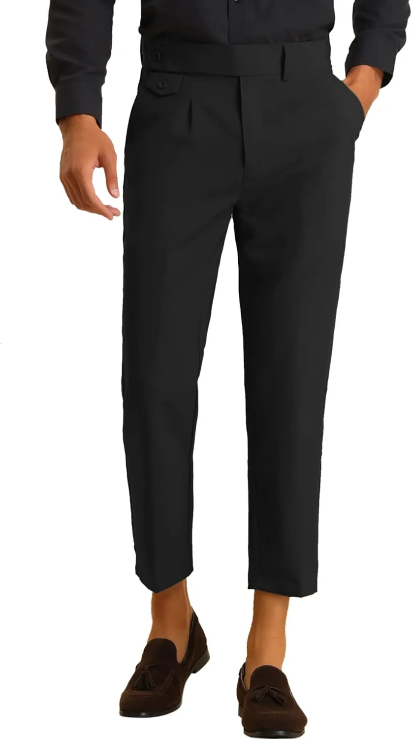 Lars Amadeus Cropped Dress Pants for Men's Pleated Front Slim Fit Solid Business Tapered Trousers