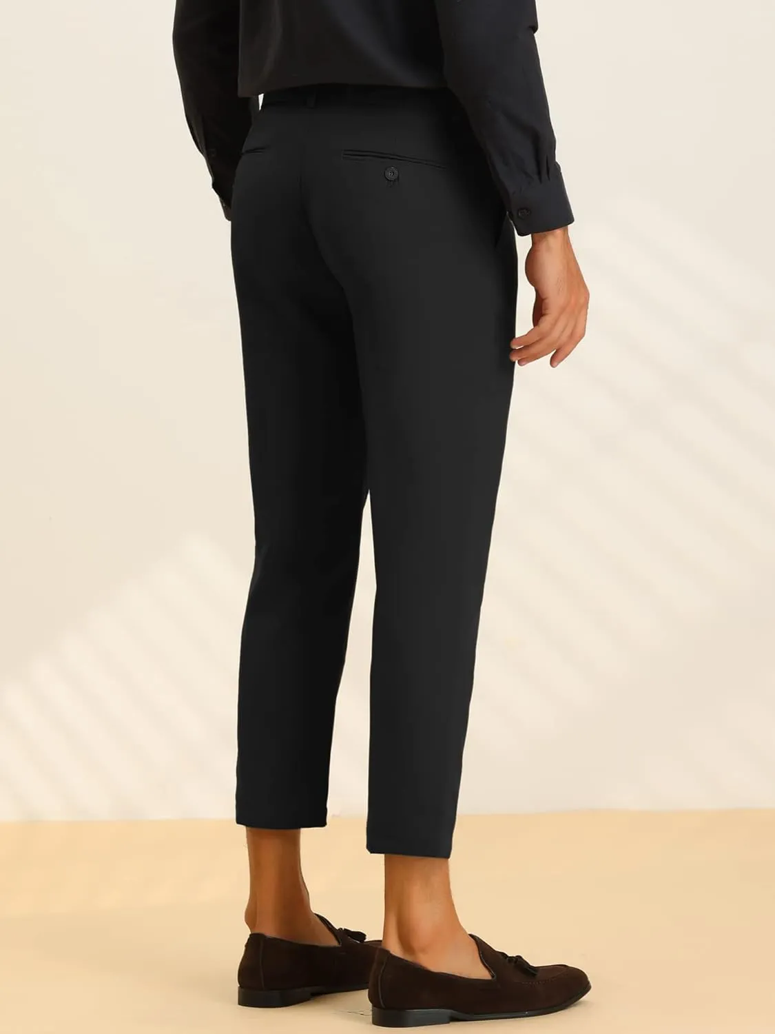 Lars Amadeus Cropped Dress Pants for Men's Pleated Front Slim Fit Solid Business Tapered Trousers