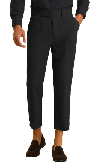 Lars Amadeus Cropped Dress Pants for Men's Pleated Front Slim Fit Solid Business Tapered Trousers