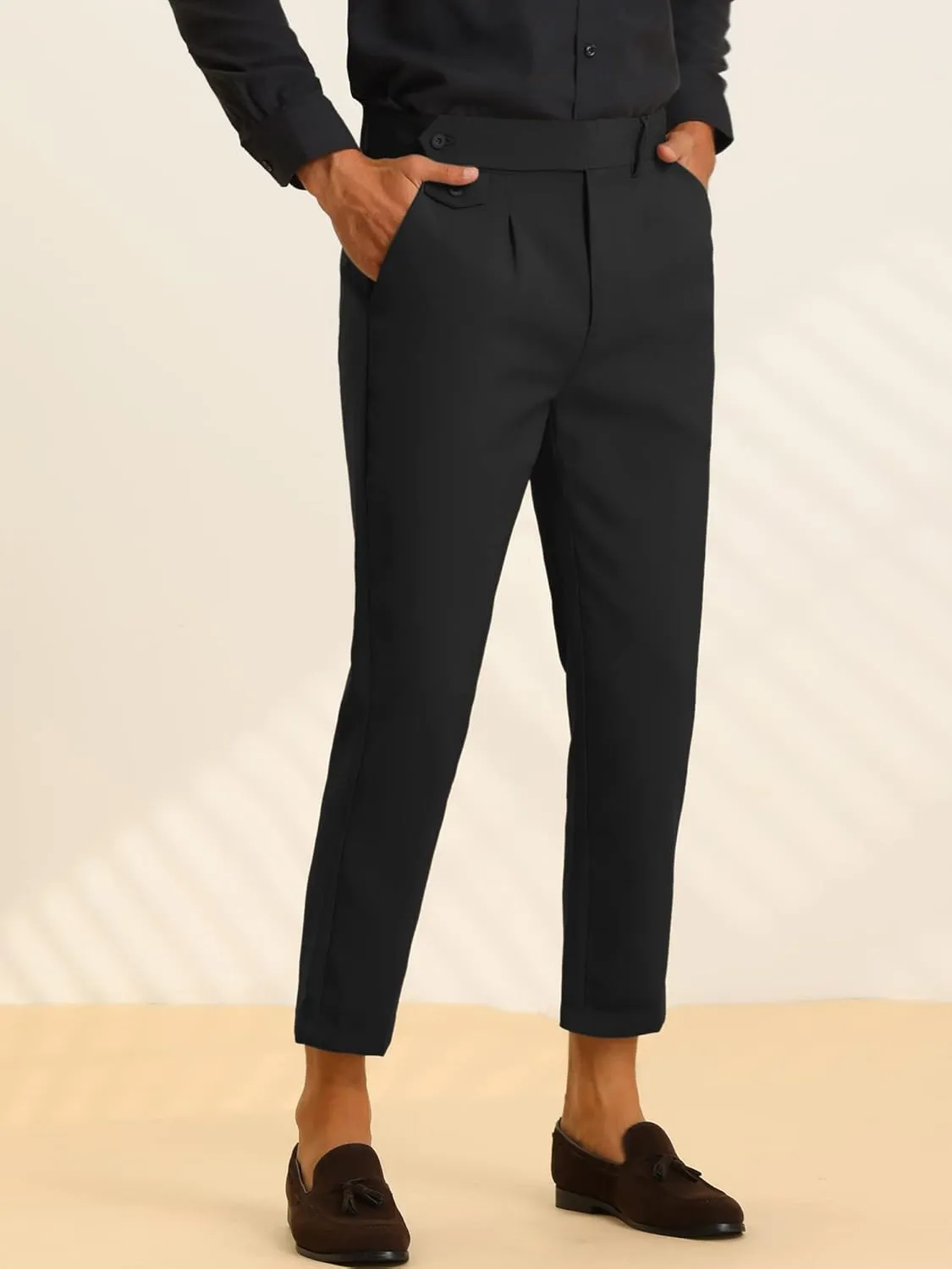 Lars Amadeus Cropped Dress Pants for Men's Pleated Front Slim Fit Solid Business Tapered Trousers