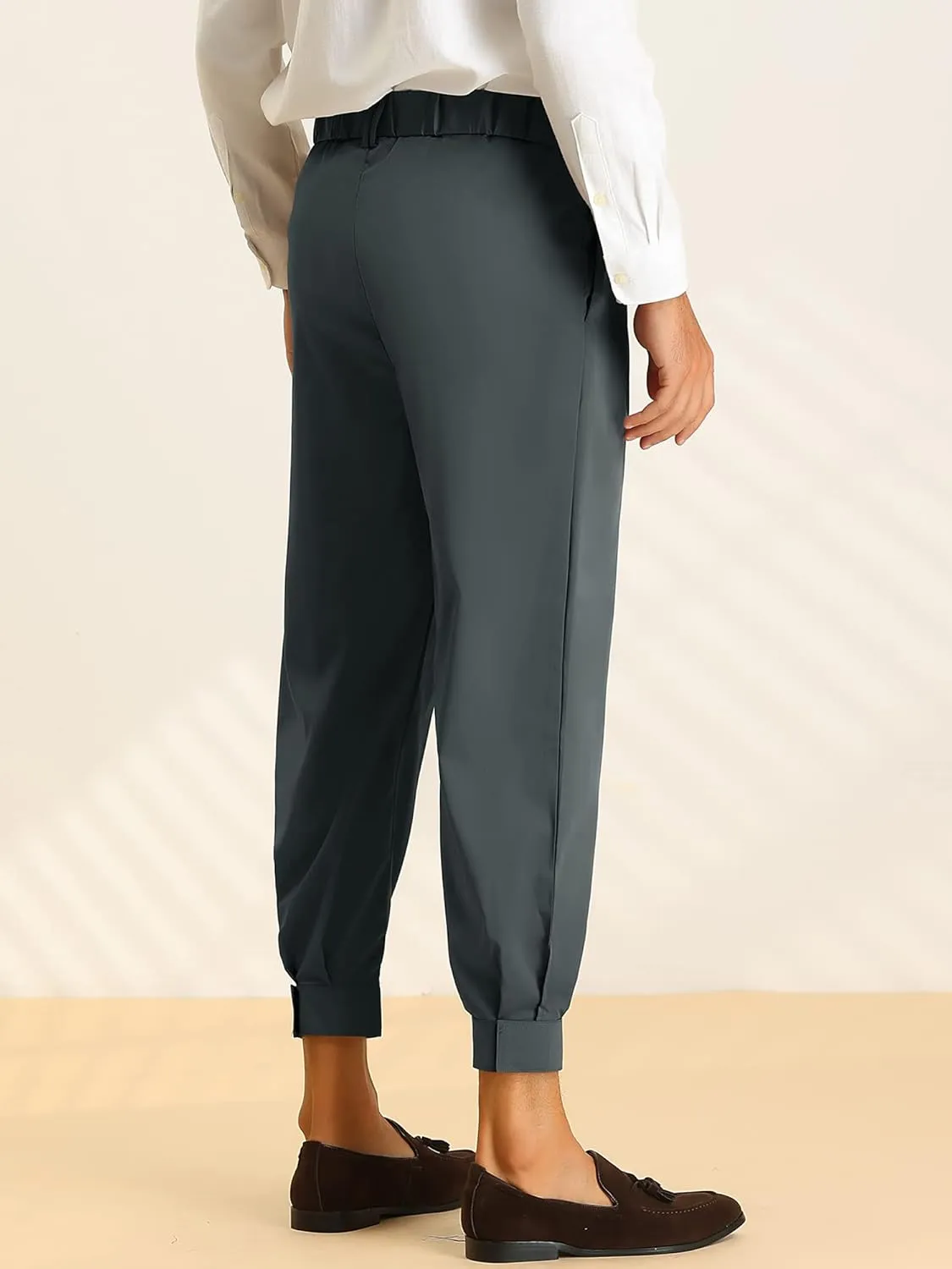 Lars Amadeus Cropped Formal Pants for Men's Solid Color Double Pleated Tapered Dress Pants