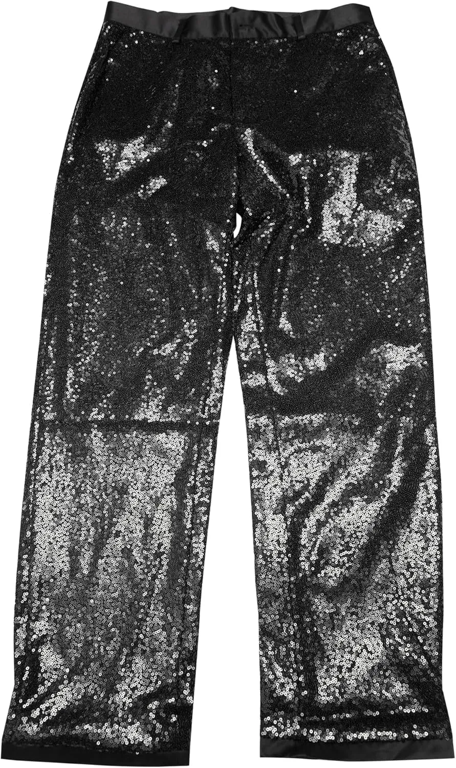 Lars Amadeus Sequin Dress Pants for Men's Straight Leg Button Down Party Metallic Shiny Suit Trouser
