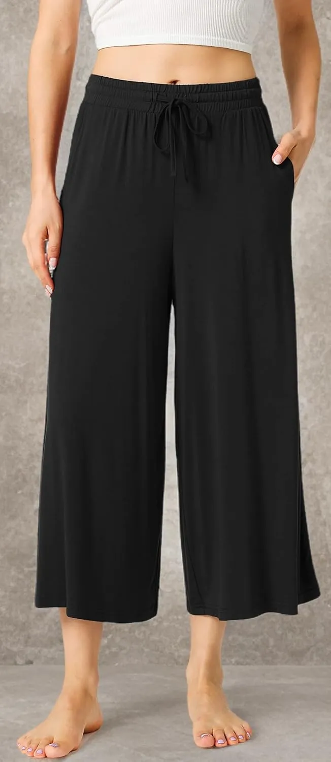 LazyCozy Women's Bamboo-Derived Viscose Capri Pajama Pants, Casual Wide Leg Lounge Pants Pajama Bottoms