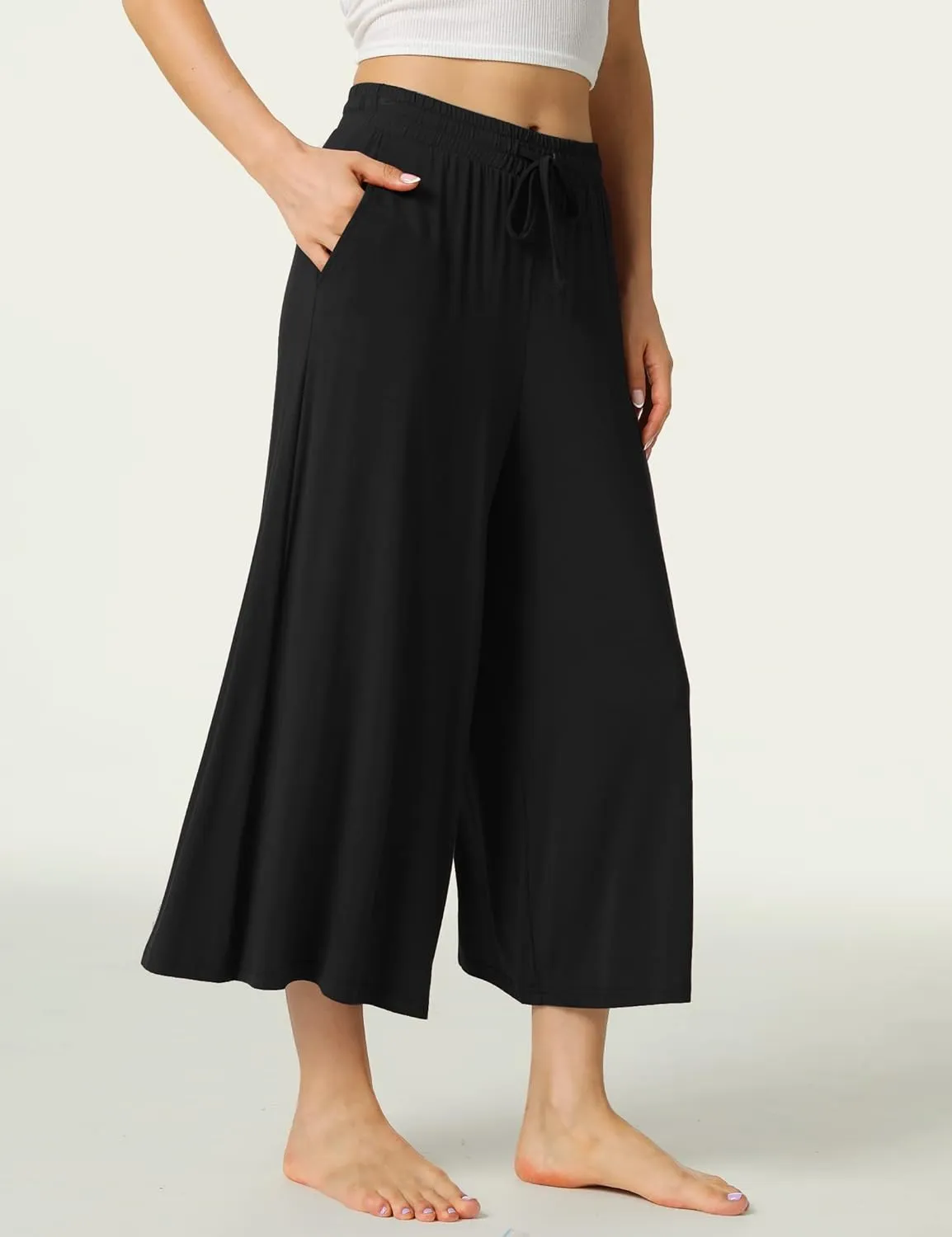 LazyCozy Women's Bamboo-Derived Viscose Capri Pajama Pants, Casual Wide Leg Lounge Pants Pajama Bottoms