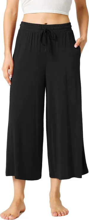 LazyCozy Women's Bamboo-Derived Viscose Capri Pajama Pants, Casual Wide Leg Lounge Pants Pajama Bottoms