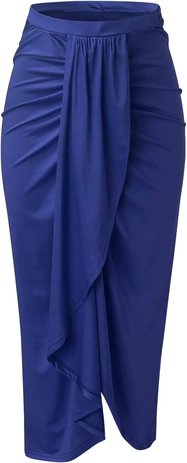 Leather Skirts for Women High Waist Elastic Draped Asymmetrical Casual Solid Waist Maxi High Wrap Pleated Mini