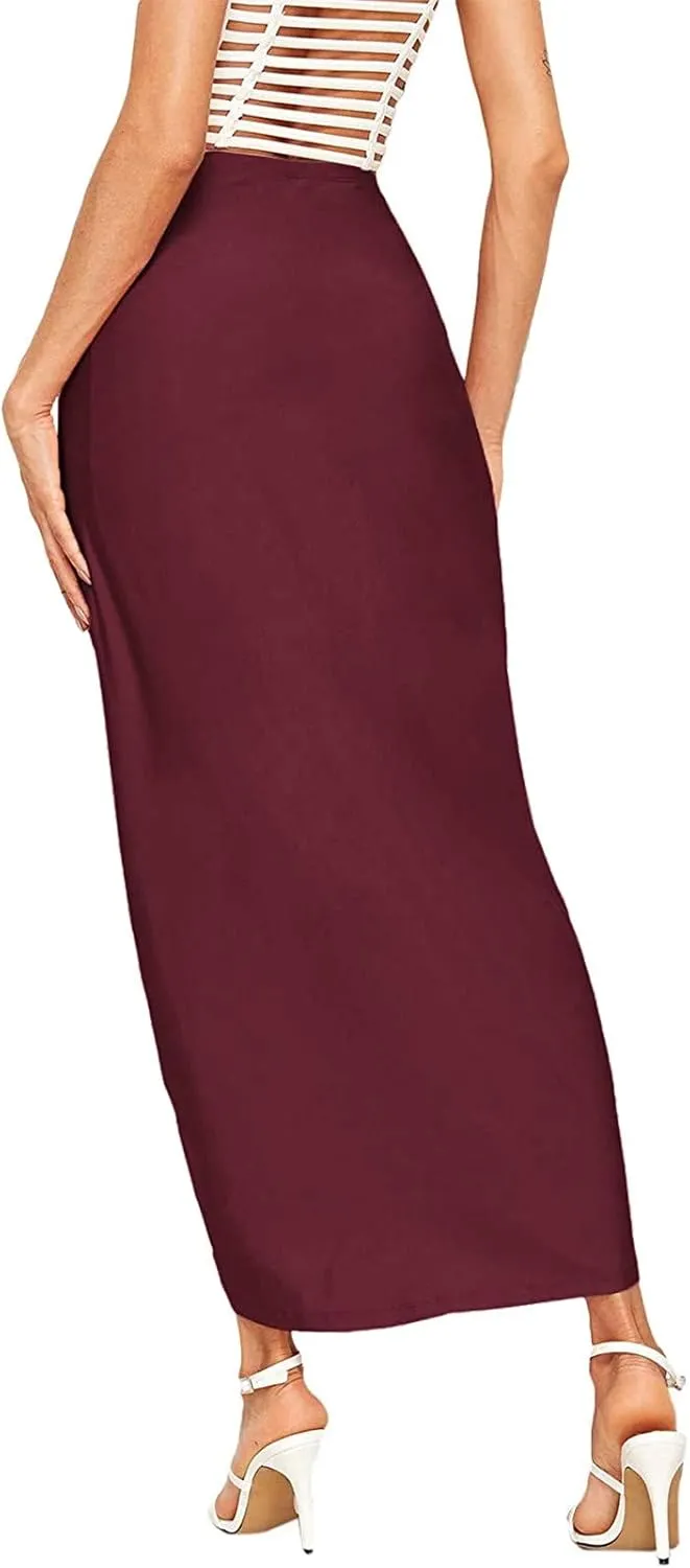 Leather Skirts for Women High Waist Elastic Draped Asymmetrical Casual Solid Waist Maxi High Wrap Pleated Mini