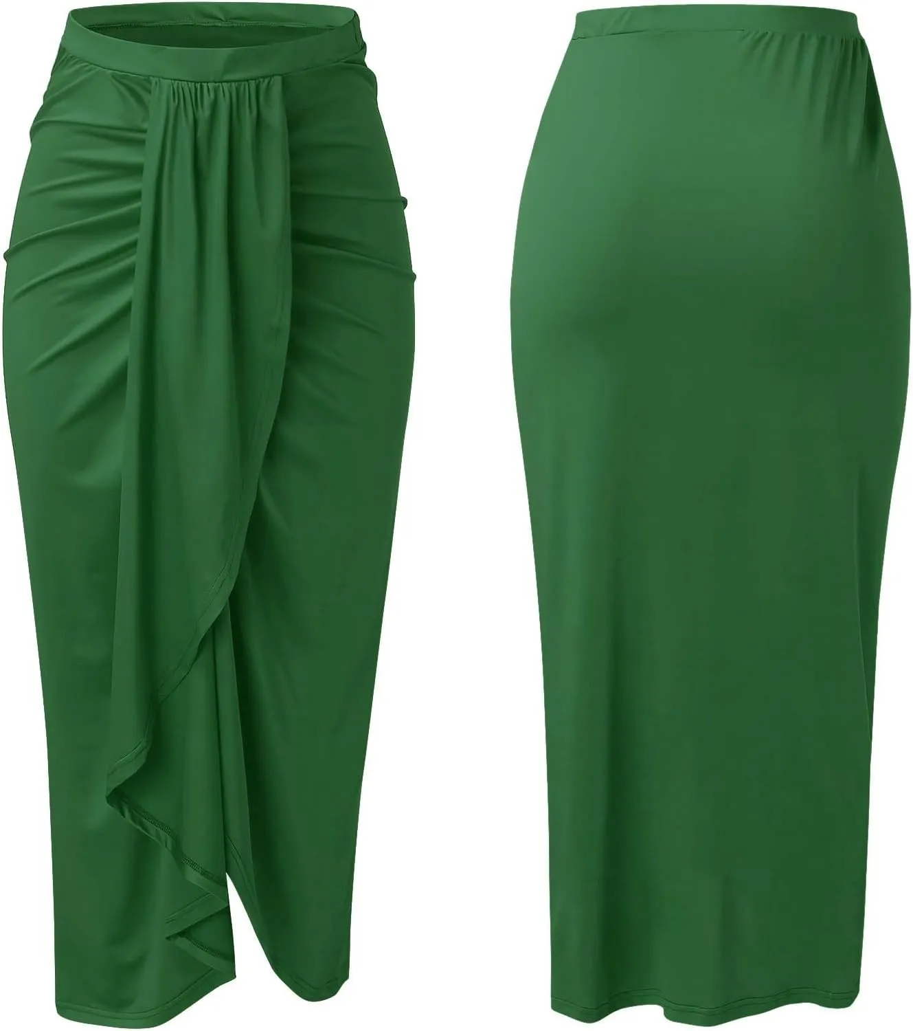 Leather Skirts for Women High Waist Elastic Draped Asymmetrical Casual Solid Waist Maxi High Wrap Pleated Mini