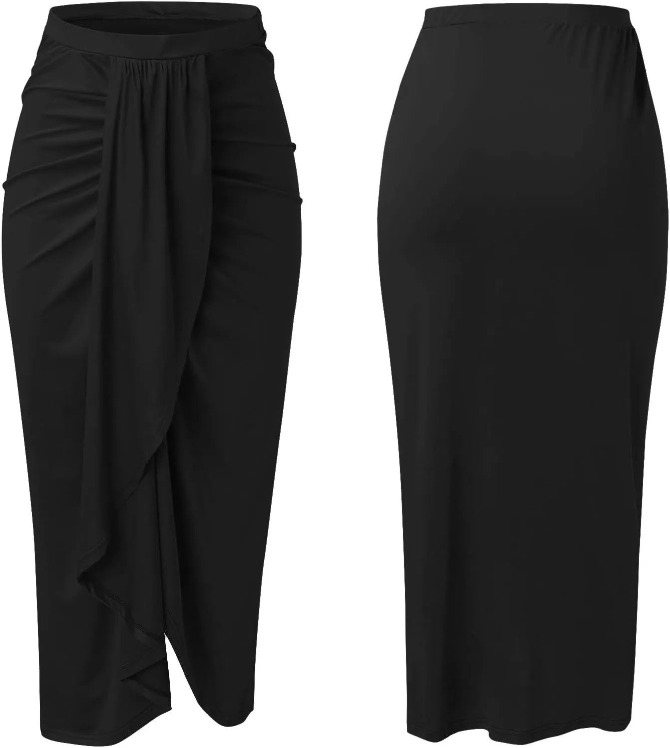 Leather Skirts for Women High Waist Elastic Draped Asymmetrical Casual Solid Waist Maxi High Wrap Pleated Mini
