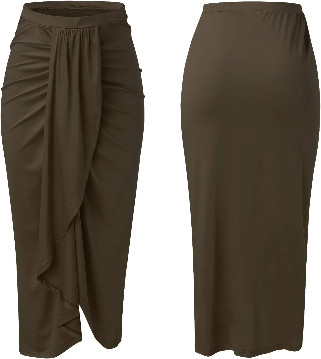 Leather Skirts for Women High Waist Elastic Draped Asymmetrical Casual Solid Waist Maxi High Wrap Pleated Mini