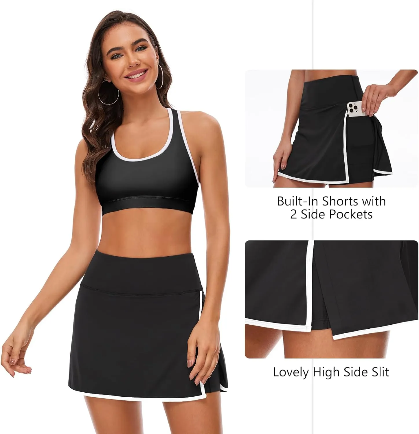 Lightbare Womens Tennis Skirts High Waisted Mini Golf Skirt with Shorts Pockets Side Slit Skort Quick Dry for Athletic