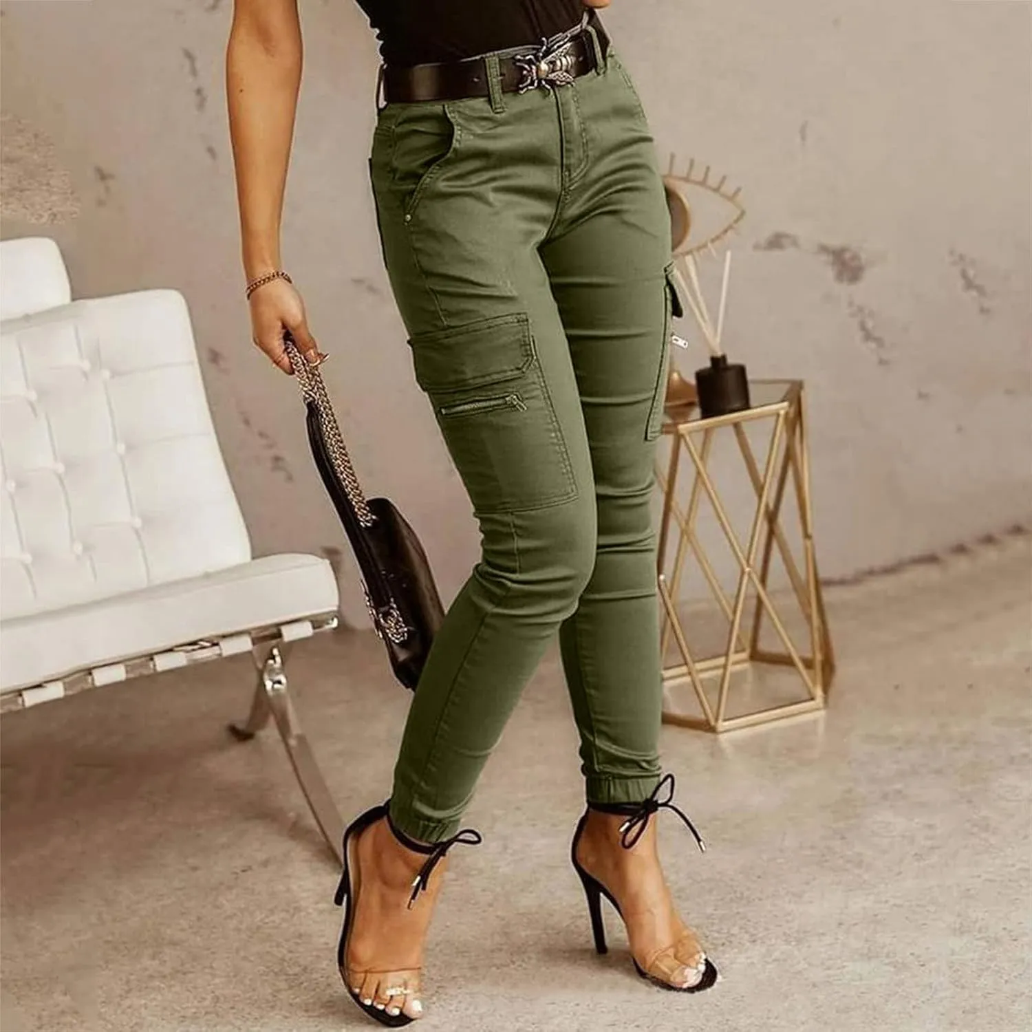 Lightweight Hiking Cargo Pants Womens Slim Fit Outdoor Solid Travel Sweatpant Jogger Elastic Waist Trouser w/Pocket