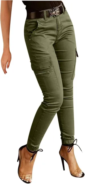 Lightweight Hiking Cargo Pants Womens Slim Fit Outdoor Solid Travel Sweatpant Jogger Elastic Waist Trouser w/Pocket