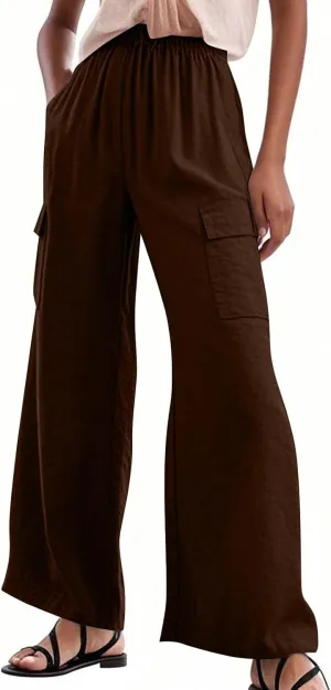 Linen Cargo Pants Women Lightweight Business Casual Summer Pants Comfy Cotton Work Trousers Baggy Slacks with Pockets