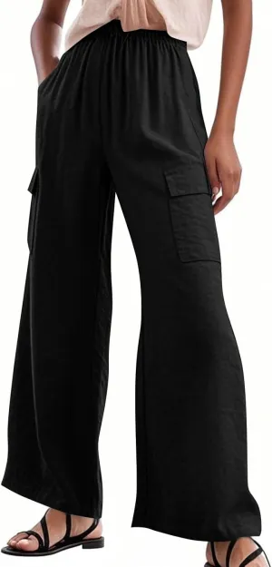 Linen Cargo Pants Women Lightweight Business Casual Summer Pants Comfy Cotton Work Trousers Baggy Slacks with Pockets