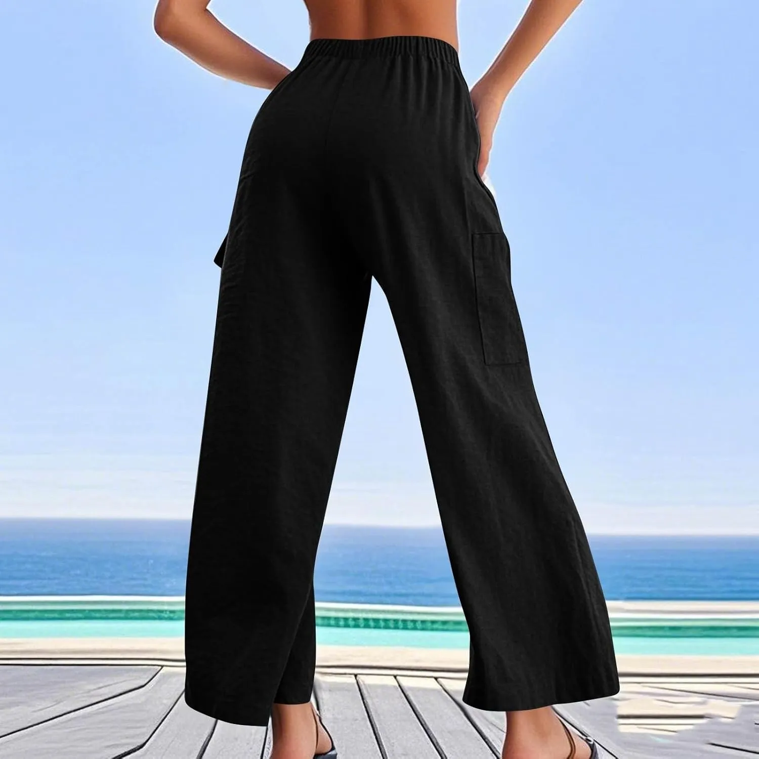 Linen Cargo Pants Women Lightweight Business Casual Summer Pants Comfy Cotton Work Trousers Baggy Slacks with Pockets