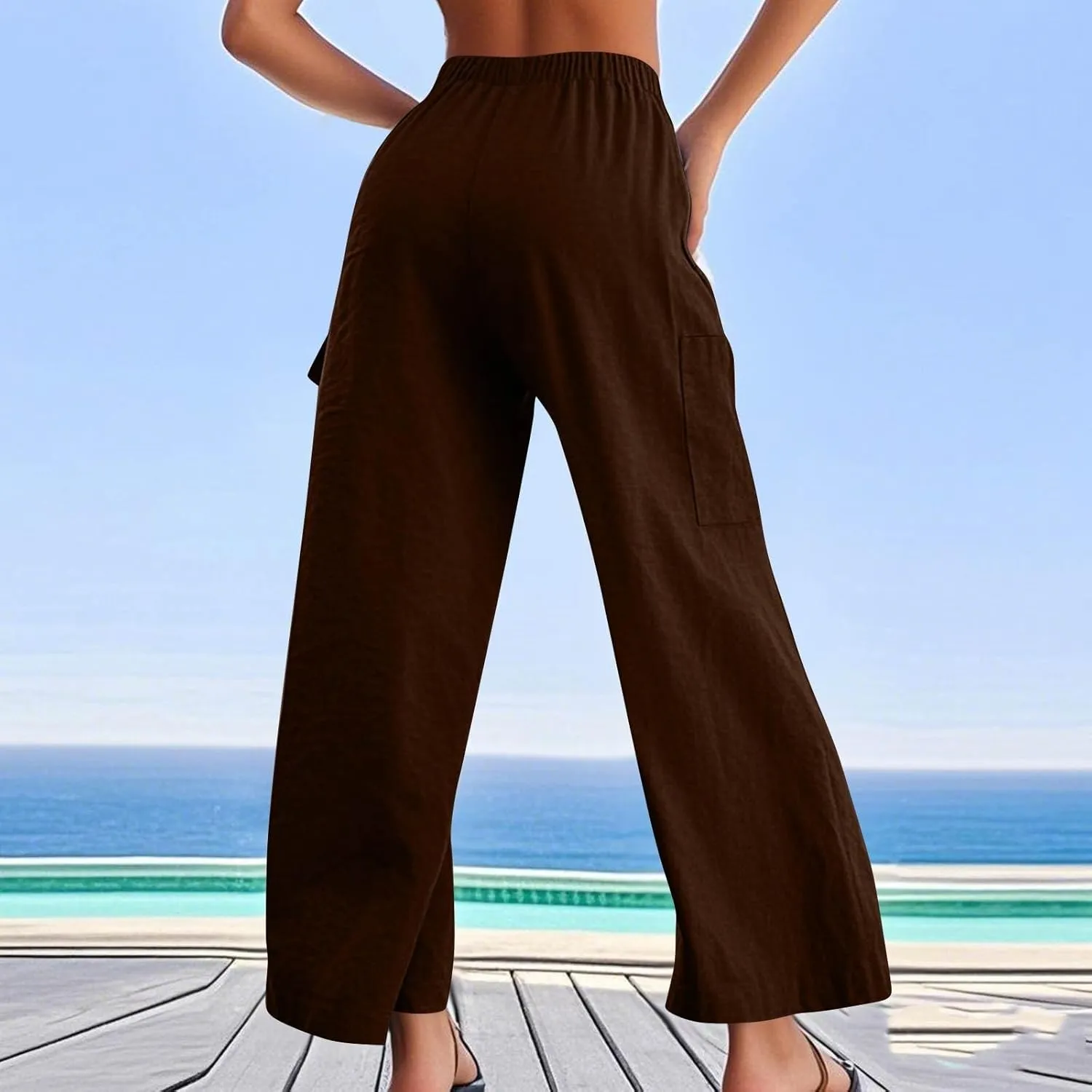 Linen Cargo Pants Women Lightweight Business Casual Summer Pants Comfy Cotton Work Trousers Baggy Slacks with Pockets