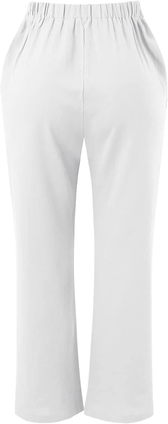 Linen Pants for Women Cotton Linen Straight Leg Lightweight Pants Summer Pants Plus Size Women Loose Fit Trousers