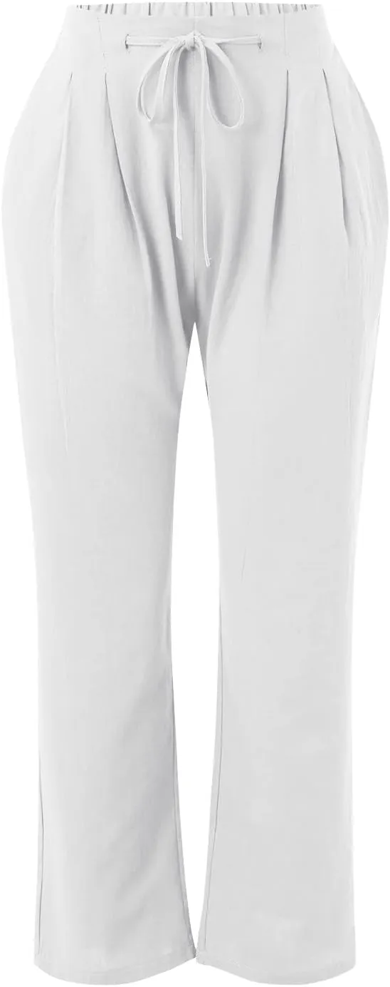 Linen Pants for Women Cotton Linen Straight Leg Lightweight Pants Summer Pants Plus Size Women Loose Fit Trousers