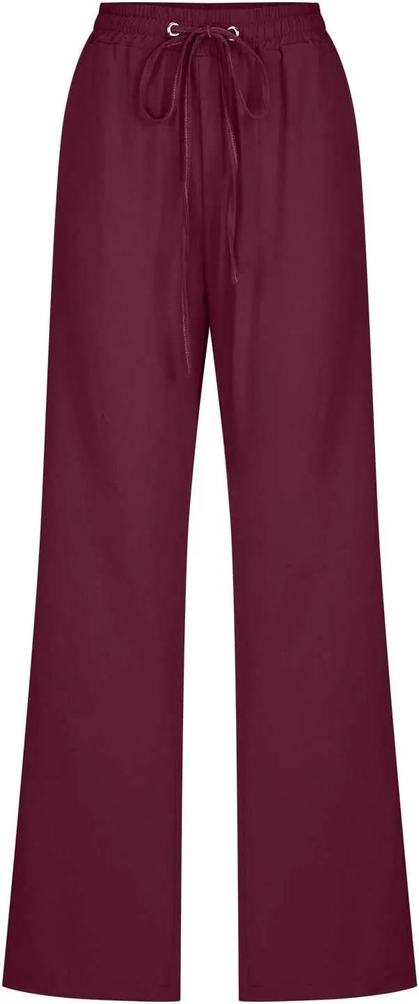 Linen Pants for Women Dressy Casual High Waisted Drawstring Pant Causal Summer Lightweight Straight Leg Lounge Trousers