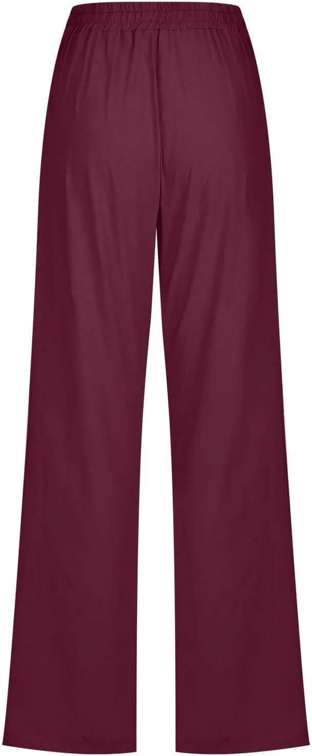 Linen Pants for Women Dressy Casual High Waisted Drawstring Pant Causal Summer Lightweight Straight Leg Lounge Trousers