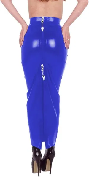 Lockable PVC Shiny High Waist Hobble Skirts Sexy Two-Way Zipper Long Pencil Skirts