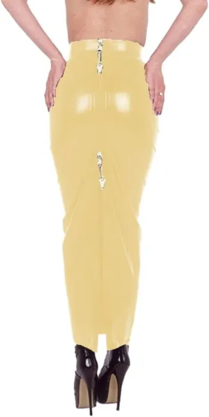Lockable PVC Shiny High Waist Hobble Skirts Sexy Two-Way Zipper Long Pencil Skirts