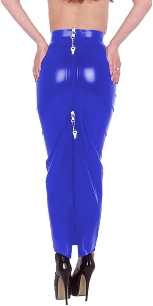 Lockable PVC Shiny High Waist Hobble Skirts Sexy Two-Way Zipper Long Pencil Skirts