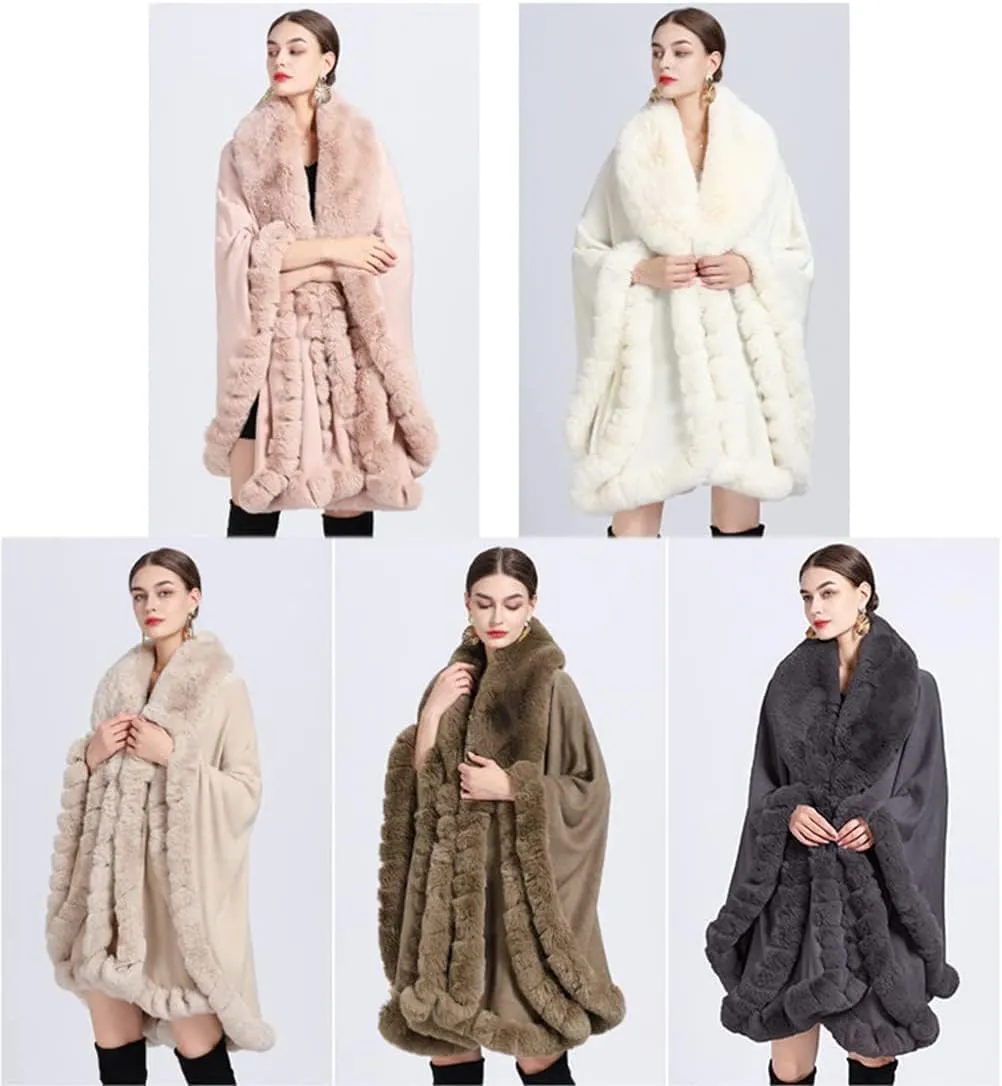 Long Cardigans Coats Christmas Birthday Gifts for Ladies, Women Winter Fashion Faux Fur Trim Layers Cardigan Warm Cape Sweater Cloak