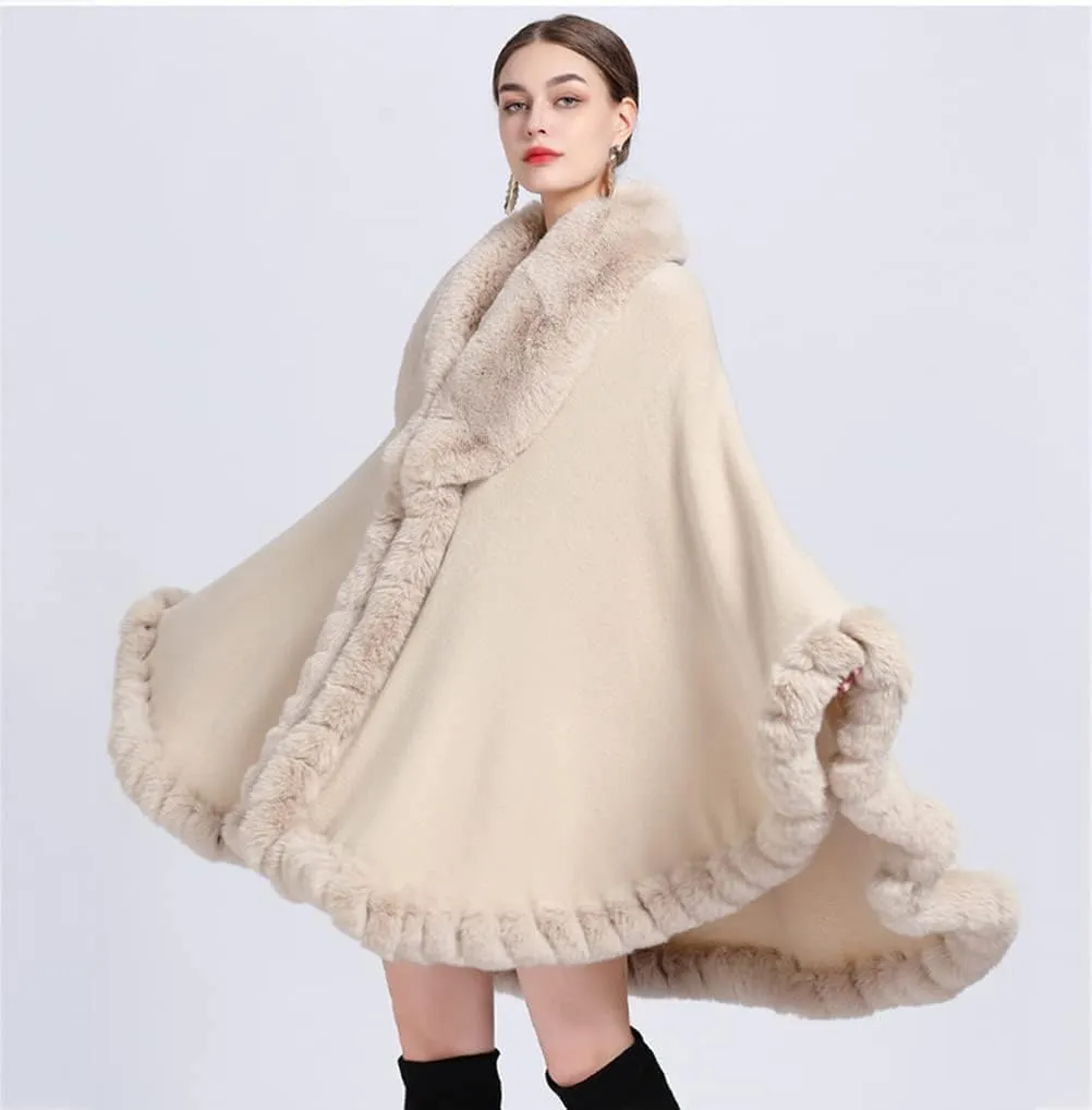 Long Cardigans Coats Christmas Birthday Gifts for Ladies, Women Winter Fashion Faux Fur Trim Layers Cardigan Warm Cape Sweater Cloak