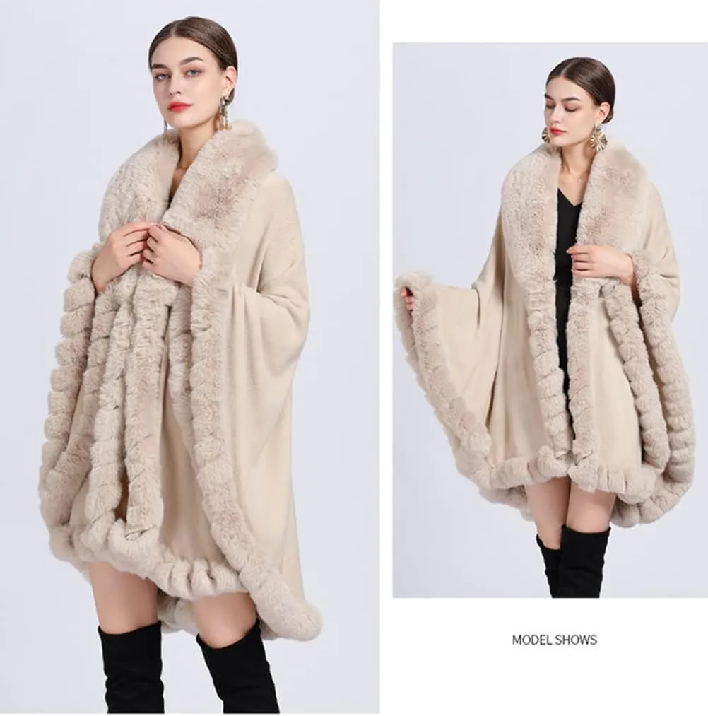 Long Cardigans Coats Christmas Birthday Gifts for Ladies, Women Winter Fashion Faux Fur Trim Layers Cardigan Warm Cape Sweater Cloak
