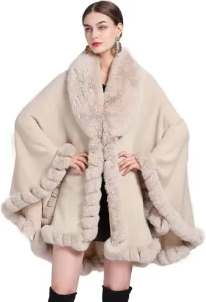 Long Cardigans Coats Christmas Birthday Gifts for Ladies, Women Winter Fashion Faux Fur Trim Layers Cardigan Warm Cape Sweater Cloak