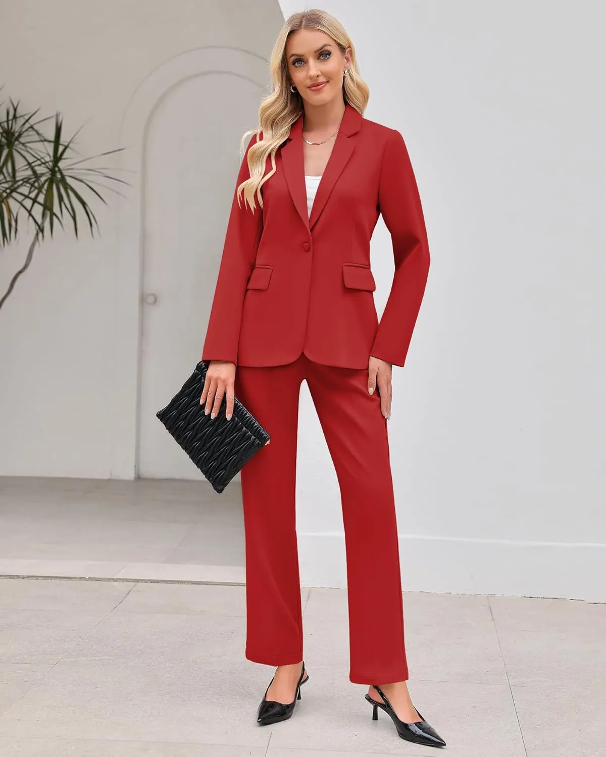 LookbookStore Pant Suits for Women Dressy 2 Piece Blazer and High Rise Straight Leg Pants Sets Business Casual Outfits